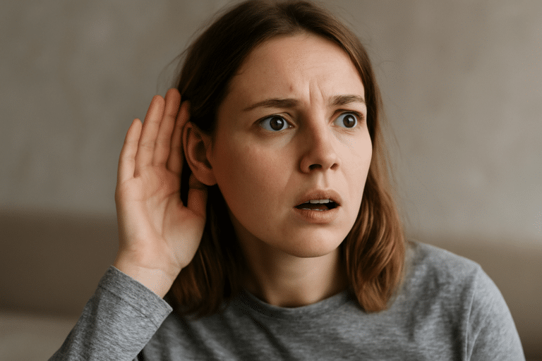 Image illustrant les signes de la clairaudition, avec des symboles auditifs et des ondes sonores représentant des messages soudains entendus.